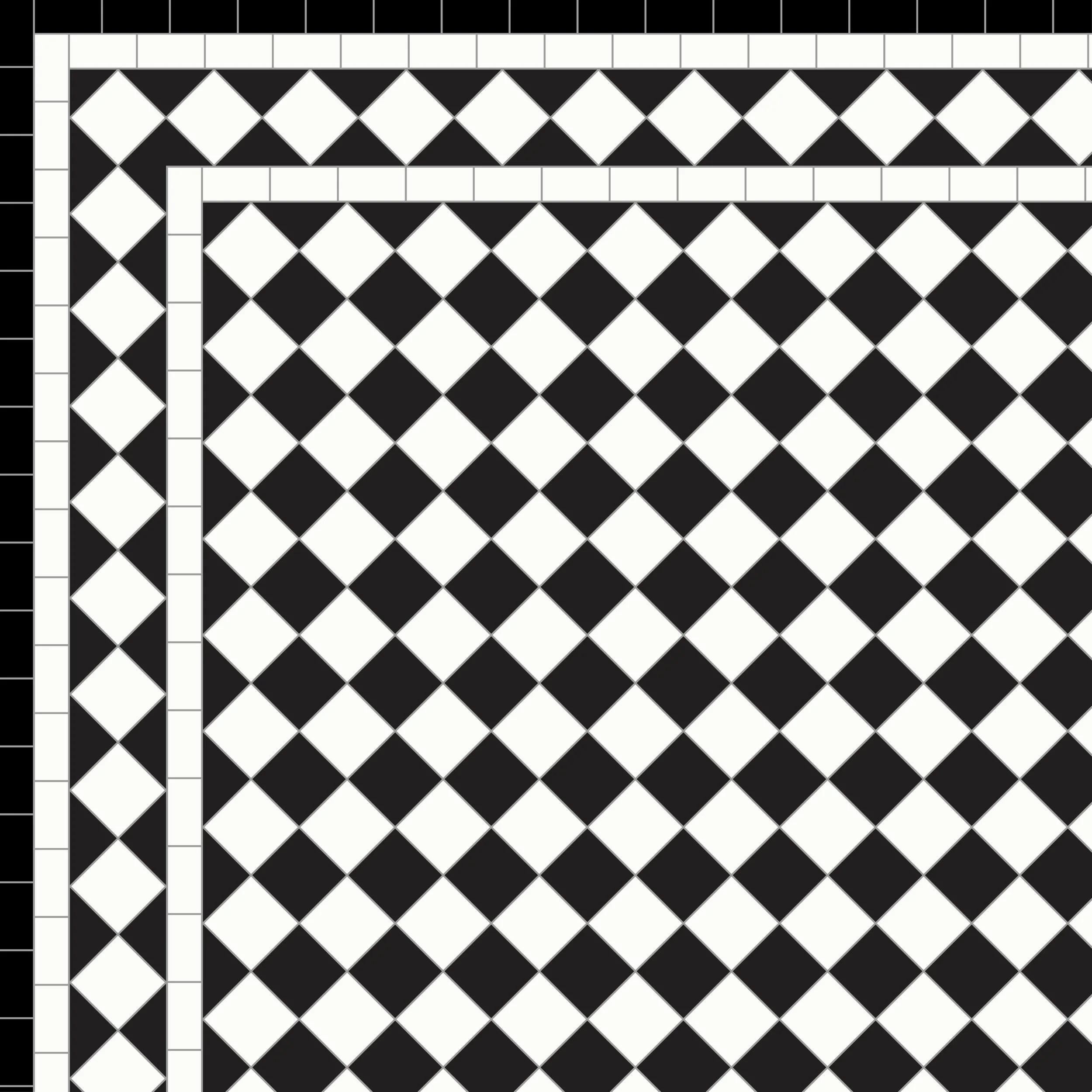 Chequer - Diamond Border - White - Three Lines — MOSAICS BY POST